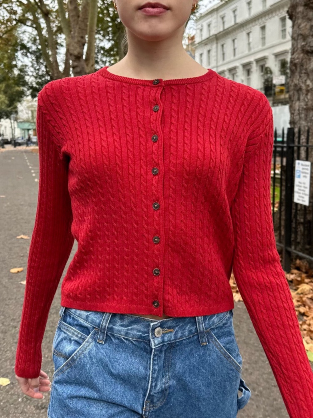 Brandy Melville Zoe Cable Cardigan - Red